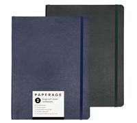 PAPERAGE 2-Pack Softcover Lined Journal Notebook (Navy & Dark Green), 176 Pages, Large B5 College Ruled Notebook, 7.6 inches x 10 inches - 100 GSM Thick Premium Paper, Soft Vegan Leather Journal for