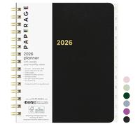 PAPERAGE 2026 Weekly & Monthly Planner, 12 Months (January 2026 - December 2026), 6.6 in x 8.1 in, Spiral Bound 2026 Planner with Weekly, Monthly & Yearly Views, Note Pages & Inner Pocket - Black