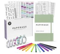 PAPERAGE Bullet Style Journal Kit, Dotted Journaling Set & Stationary Kit, Hardcover Dotted Journal Notebook (Sage), 12 Fineliner Pens, 8 Sticker & 4 Stencil Sheets, 6 Washi Tapes & Creative Guide