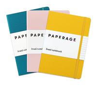 PAPERAGE Lined Journal Notebooks, 3 Pack, (Yellow, Blush & Turquoise), 160 Pages, Medium 5.7 inches x 8 inches - 100 GSM Thick Paper, Hardcover