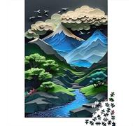 Papercraft Mountain Landscape 1000 Piece Jigsaw Puzzle, Mountain Lake Town View, Decorative Artwork, Matte Printed Jigsaw, Family Night Game for Adults, 38x26cm/1000pcs