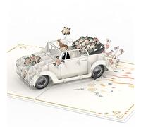 papercrush® Luxury 3D Wedding Card Pop Up Car - Just Married Card for Bride and Groom, Beautiful Wedding Congratulations for Daughter, Best Friend, Brother & Sister in Law, Cash Giftcard for Weddings