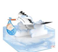 papercrush® Pop Up Card Baby Boy - 3D Birth Card with Stork, Handmade Baby Shower Card, Pregnancy Congratulations Card on Newborn Son for female Colleague, New Grandparents Greeting Card