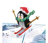 papercrush Pop-Up Christmas Skiing Penguin Card - Funny 3D Christmas Greeting Card for Kids (Boy & Girl) and Women, Funny Skiing Gift, December Birthday Card for Girls, Boys, Girlfriend & Boyfriend