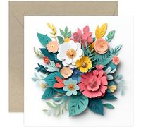 Papercut Floral Artwork Birthday Card - Just Because Flowers Card for Her - Thinking of You Card - Congratulations Flower Card - Floral Artwork Design - Non 3D | Blank Inside