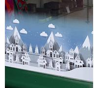 Papercut Style Christmas Village Scene Window Sticker Border - 1.2 Meter Large Christmas Window Sticker Decorations for Glass - Deep