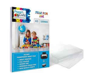 Papercutz A3 Inkjet Acetate Sheets (50 Sheets), 100 Micron Acetate Sheets A3, Transparent Paper for Printing, Overhead Projector Film, OHP Sheet, Clear Plastic Sheeting for Crafting
