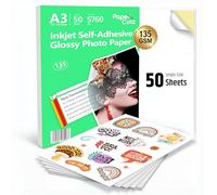 PAPERCUTZ A3 Self-Adhesive Glossy Photo Paper, Premium Sticky Back Inkjet Printer Paper for Stickers, Labels, Crafts & Photo Printing, Water-Resistant Single-Sided Gloss Finish, 50 Sheets, 135 GSM