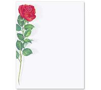 PaperDirect Elegant Red Rose Border Paper, White Background with Single Stem Red Rose on Left Side, 8.5 x 11, Acid-Free, Ideal for Invitations, Letters, Cards, 25 Sheets