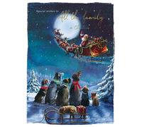 Paperhouse Artistic Christmas Greeting Card - 'To All The Family' - Dogs Looking Towards Santa - Gold Foil Finish - From The Great British Card Company
