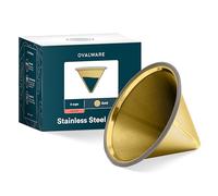 Paperless Stainless Steel Pour Over Coffee Filter - Reusable and Permanent Coffee Cone Dripper Four Ovalware, Chemex and Other Carafes (Titanium Gold)