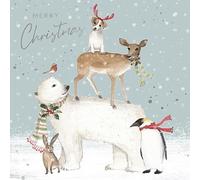 Paperlink 6 Winter Animals in Snow Christmas Cards - Charity Xmas Cards Made in the UK, White, 140 x 140 mm