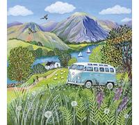 Paperlink Artistic Blank Greetings Card - From The Skylark Range By Lucy Grossmith - For Him/For Her - Suitable For Birthdays And Other Occasions (Campervan), Blue Green, 154 x 154mm