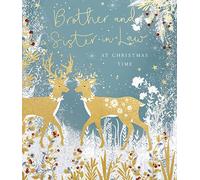 Paperlink Artistic Christmas Greeting Card - Brother & Sister-in Law - Gold Deer Silhouette - From The Clementine Range - With A Gold Foil Finish