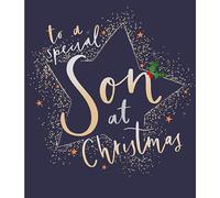 Paperlink Artistic Christmas Greeting Card - Special Son - Stars and Holly - From The Cloud Nine Range - With A Gold Foil Finish
