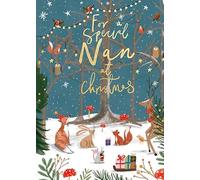 Paperlink Artistic Female Relation Christmas Greeting Card - Special Nan - Woodland Animals Party Illustration - From The Pick 'n' Mix Range - With A Gold Foil Finish