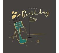 Paperlink Artistic Male Happy Birthday Card - Golf Bag and Golf Course - For Him - From the Vanilla Range - Gold Foil Finish