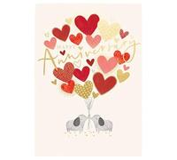 Paperlink Artistic Open 'Happy Anniversary' Greeting Card - Elephants & Heart Balloons Illustration - With A Gold Foil Finish