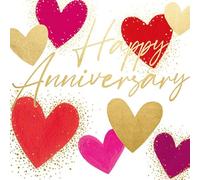 Paperlink Artistic Open 'Happy Anniversary' Greeting Card - Gold Confetti Hearts - Embossed With A Gold Foil Finish