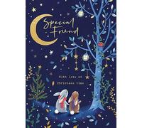 Paperlink Beautiful Special Friend Bunnies Christmas Card - Traditional Xmas Greeting Card, Blue