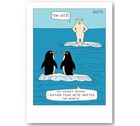 Paperlink Birthday/Blank Funny Card for Men/Women - General Humour Male/Female Card - Penguins Drifted to the North Pole Cartoon Sketch - Eco-Friendly & Recyclable - Made in England