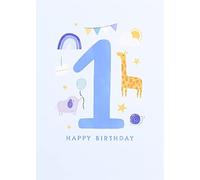 Paperlink Boys 1st Birthday Card - Age 1 - Elephant & Giraffe Illustration - Eco-Friendly & Recyclable - Made in England