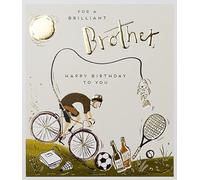 Paperlink Brother' Male Birthday Card for Men - Cyclist, Fishing Line and Beer Bottles With Gold Foil - Eco-Friendly and Recyclable