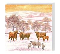 Paperlink Charity Christmas Cards Pack of 6 - Highland Cows and Sheep in Snow Design - Festive Christmas Cards Multipack - In Aid of UK Charities