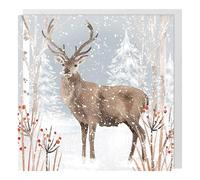 Paperlink Charity Christmas Cards Pack of 6 - Stag in Snow Design - Festive Christmas Cards Multipack - In Aid of UK Charities