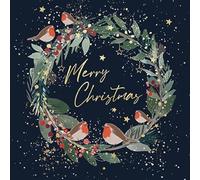 Paperlink Charity Christmas Cards - Winter Wreath and Robins with Foil Details - Eco-Friendly and Recyclable - Pack of 6 Cards