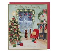 Paperlink Christmas Card for All the Family - Festive Home with Dog and Cat Design - Foil Finish - Lovely Christmas Greeting Card for All the Family