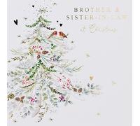 Paperlink Christmas Card for Brother and Sister-in-Law - Christmas Tree and Robins - Foil Finish - Beautiful Christmas Greeting Card for a Special Couple