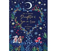 Paperlink Christmas Card for Daughter & Son-in-Law - Festive Bunny Rabbits Under the Moon - Gold Foil Finish - Premium Quality Christmas Greeting Card with Envelope