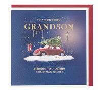 Paperlink Christmas Card for Grandson - Artistic Vintage Car Design - Embossed Foil Finish - Festive Christmas Greeting Card for a Wonderful Grandson - For Him