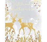 Paperlink Christmas Card for Sister and Brother in Law - Gold Deer Silhouette Design - Foil Finish - Beautiful Christmas Greeting Card for a Special Couple