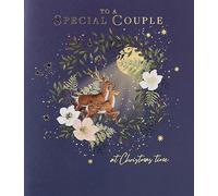 Paperlink Special Couple Christmas Card - Deer in Woodland under the Moon Embossed with Foil Details - Eco-Friendly and Recyclable