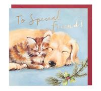 Paperlink Christmas Card for Special Friends - Artistic Cat and Dog Design - Foil Finish - Festive Christmas Greeting Card