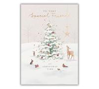 Paperlink Christmas Card for Special Friends - Festive Woodland Tree Scene - Gold Foil Finish - Premium Quality Special Christmas Greeting Card with Envelope