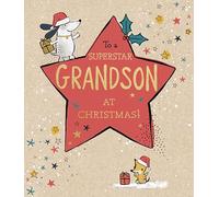 Paperlink Christmas Card Superstar Grandson Dog - Luxury Traditional Xmas Card Made in UK, Red, Gold, Brown, Green, 178 x 154mm