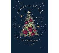 Paperlink Christmas Card Thinking of You Tree - Luxury Traditional Floral Xmas Card, Blue