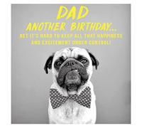 Paperlink Dad' Funny Birthday Card - Grumpy Pug with Bow Tie - Eco-Friendly & Recyclable - Made in England