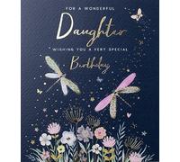 Paperlink Daughter Female Birthday Card for Women - Dragonflies & Flower Garden with Gold Foil & Gem Embellishment - Eco-Friendly