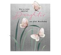 Paperlink Daughter Female Birthday Card for Women/Girls - Pink Butterflies with Silver Foil - Eco-Friendly and Recyclable