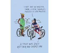 Paperlink Funny Male General Greeting Card - 'Out of Breath & Pulled Leg Muscle' - Illustrated Design with Men on Bikes - Humour Card for Him - The Bowling for Soup Range