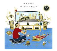 Paperlink Gaming boy Birthday card Male Happy Birthday greeting card for male/teenager computer game and pizza