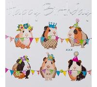 Paperlink General Female Birthday Card for Women/Girls - Guinea Pig Party with Silver Embossed Foil - Eco-Friendly & Recyclable