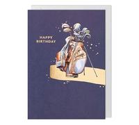 Paperlink - Golf Themed Birthday Card, Watercolour Golf Bag Design, Happy Birthday Greeting Card