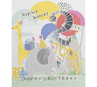 Paperlink Hopscotch Multi-Layered 2nd Birthday Card from Age 2 - Zoo Animals - Silver Foil Finish