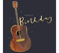Paperlink Illustrated Male 'Happy Birthday' Card - Acoustic Guitar - For Him - Gold Foil Finish - Vanilla Range