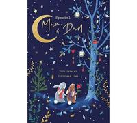 Paperlink Artistic Christmas Greeting Card - Mum & Dad - Stargazing Rabbits - From The Woodland Wonders Range - Embossed With A Gold Foil Finish, Multicoloured, 153 x 228mm